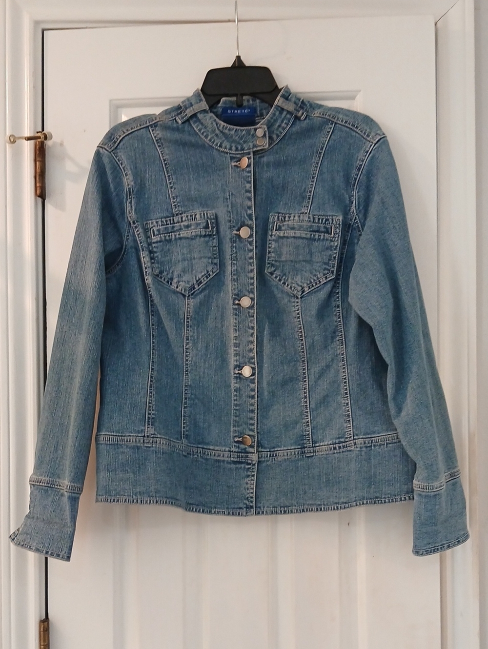 Women's Light Blue Denim Jacket with Stand Collar